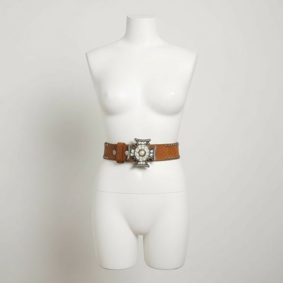 Bebe y2k Suede Studded Belt with Pearl Beaded Buckle Size M/L - Picture 10 of 10